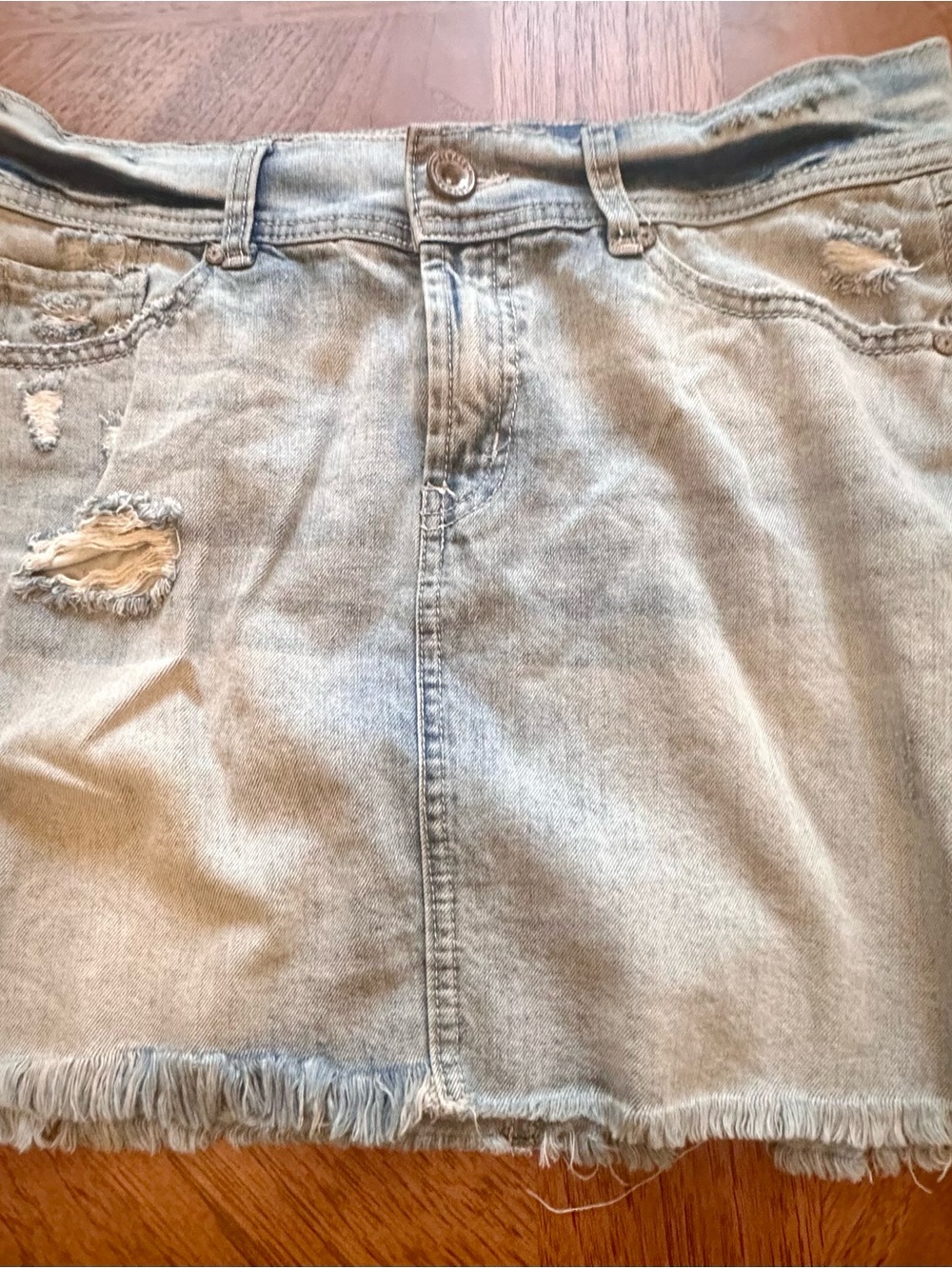 Denim Distressed Mini Skirt - Light Blue - Size 9/29